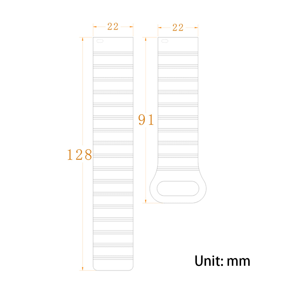 22mm Sport Loop Watch Band Magnetic Silicone Wrist Strap - Black+Orange