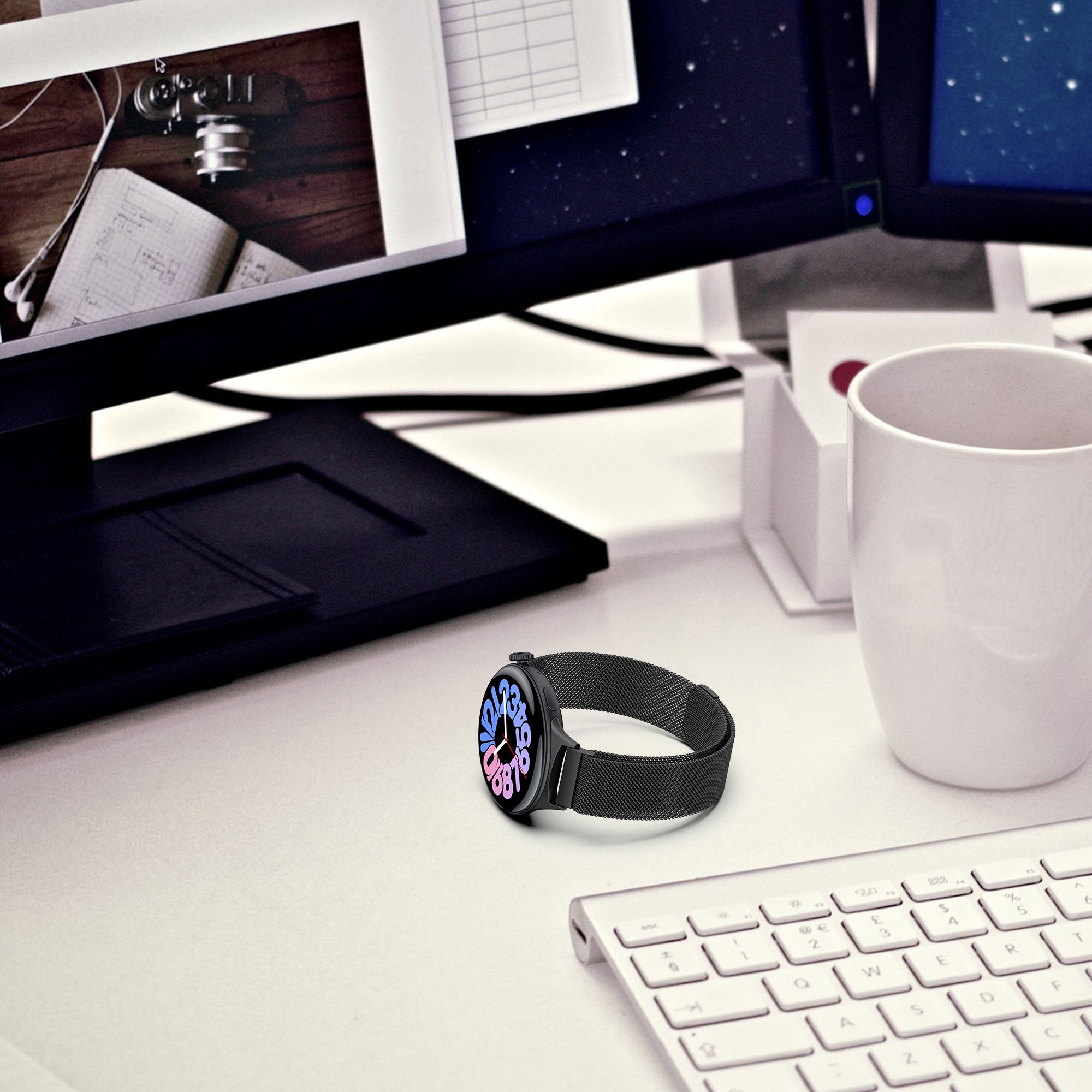 For vivo Watch 3 Magnetic Stainless Steel Milanese Strap Replacement Wrist Band - Space Grey