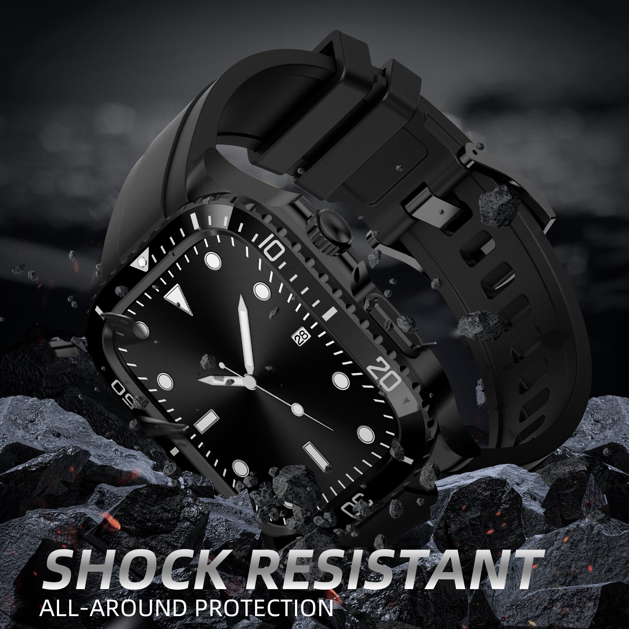 For Apple Watch SE (2023) / SE (2022) / SE / Series 6 5 4 44mm TPU Strap with Stainless Steel Watch Case - Black