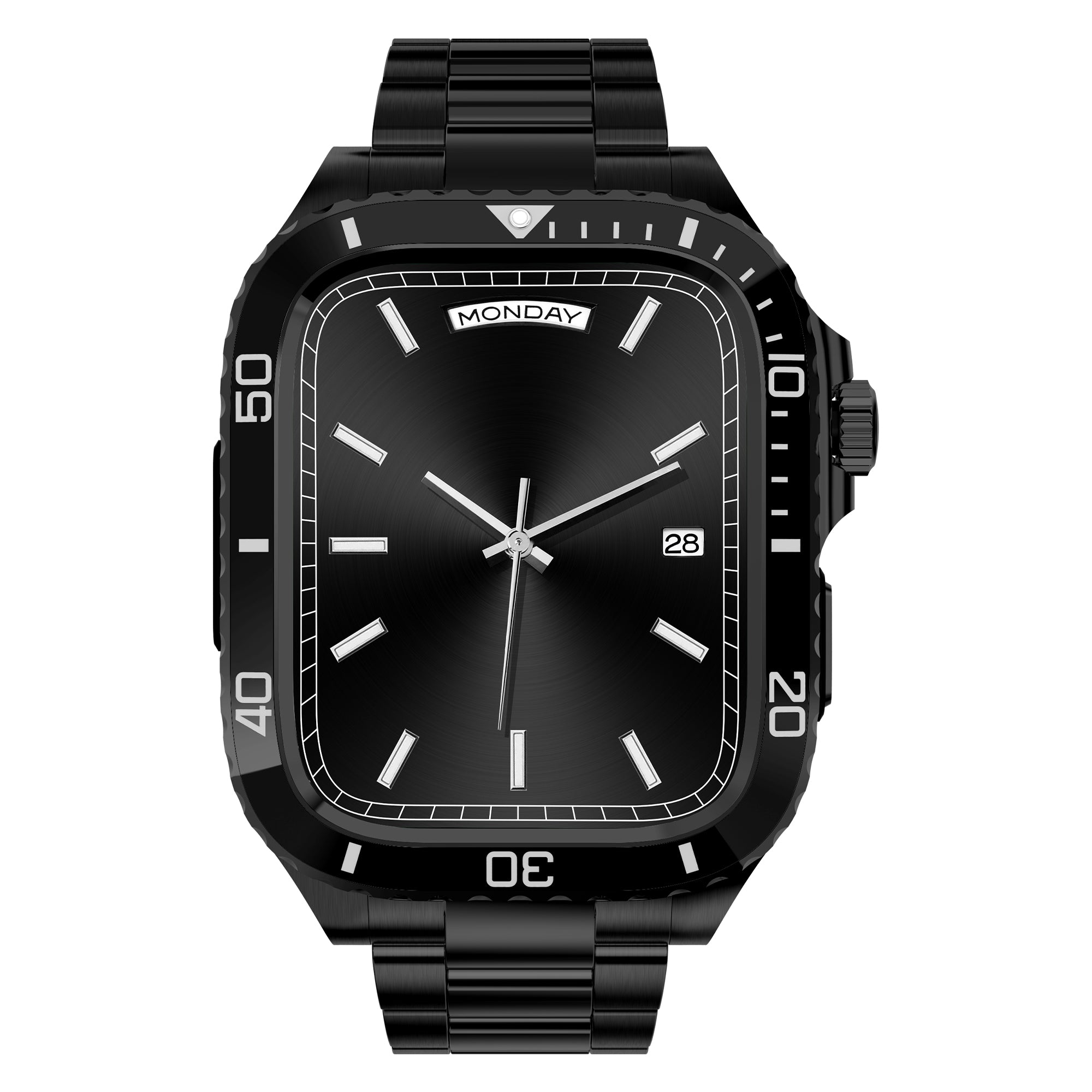 For Apple Watch Series 9 / 8 / 7 45mm Stainless Steel Replacement Strap with Integrated Watch Case - Black