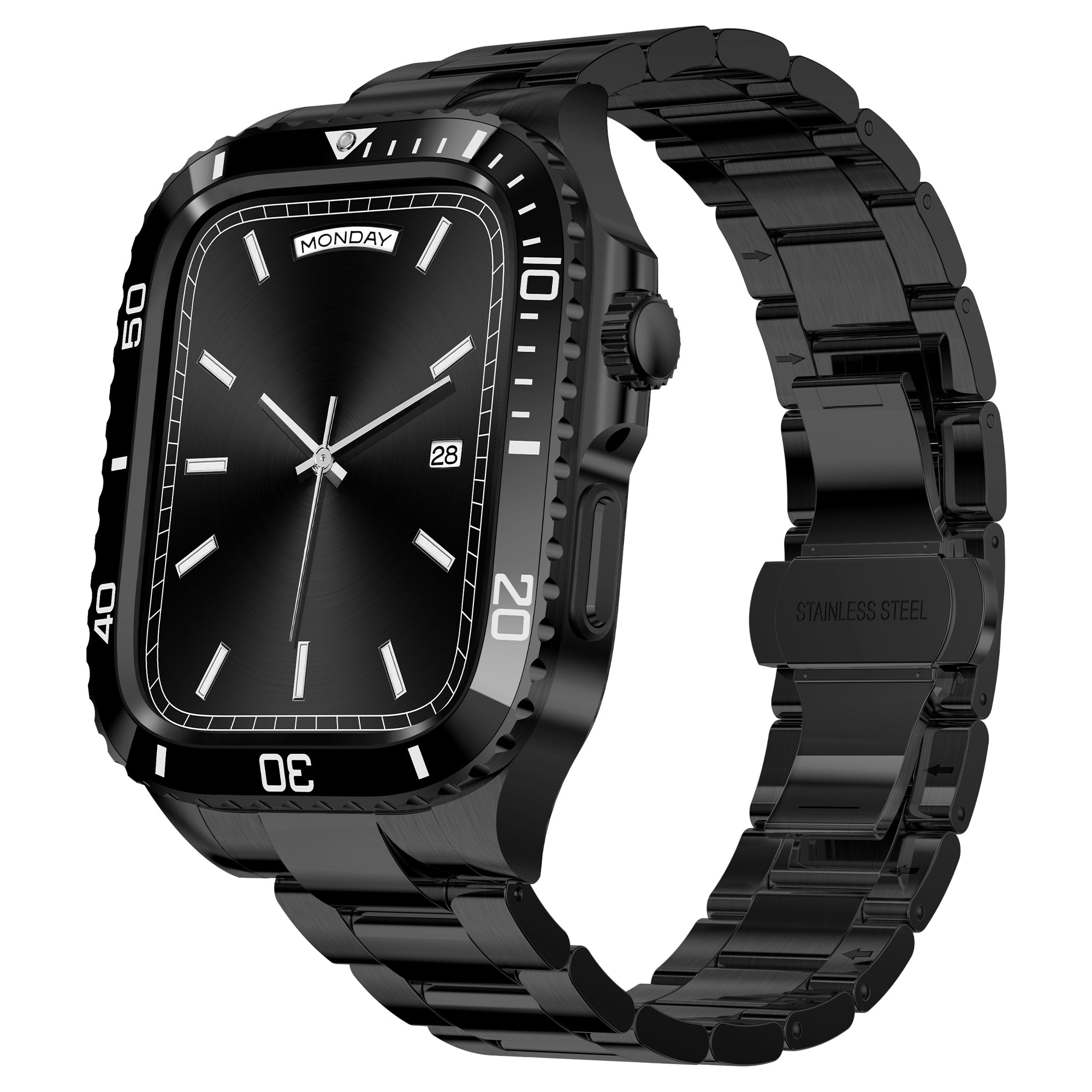 For Apple Watch SE (2023) / SE (2022) / SE / Series 6 5 4 44mm Integrated Stainless Steel Strap with Protective Case - Black