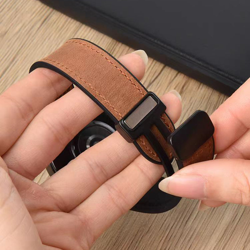 For Samsung Galaxy Gear S3 Classic / Huawei Watch GT 4 46mm Magnetic Genuine Cow Leather Watch Strap, 22mm - Light Brown