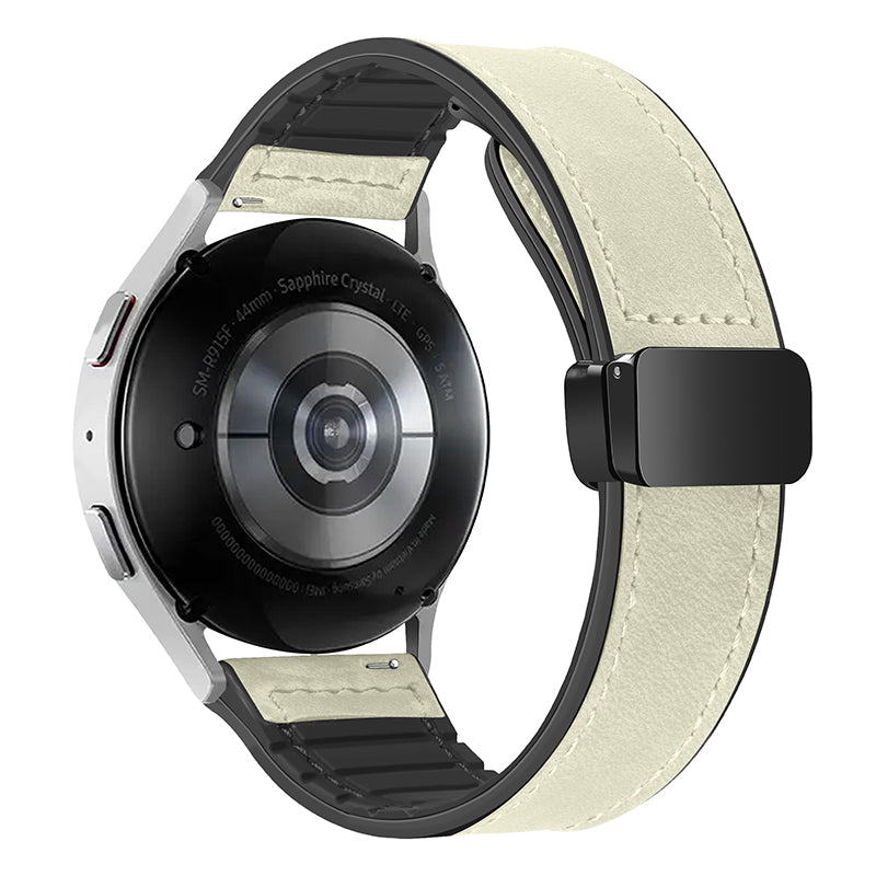 For Samsung Galaxy Gear S3 Classic / Huawei Watch GT 4 46mm Magnetic Genuine Cow Leather Watch Strap, 22mm - Light Brown