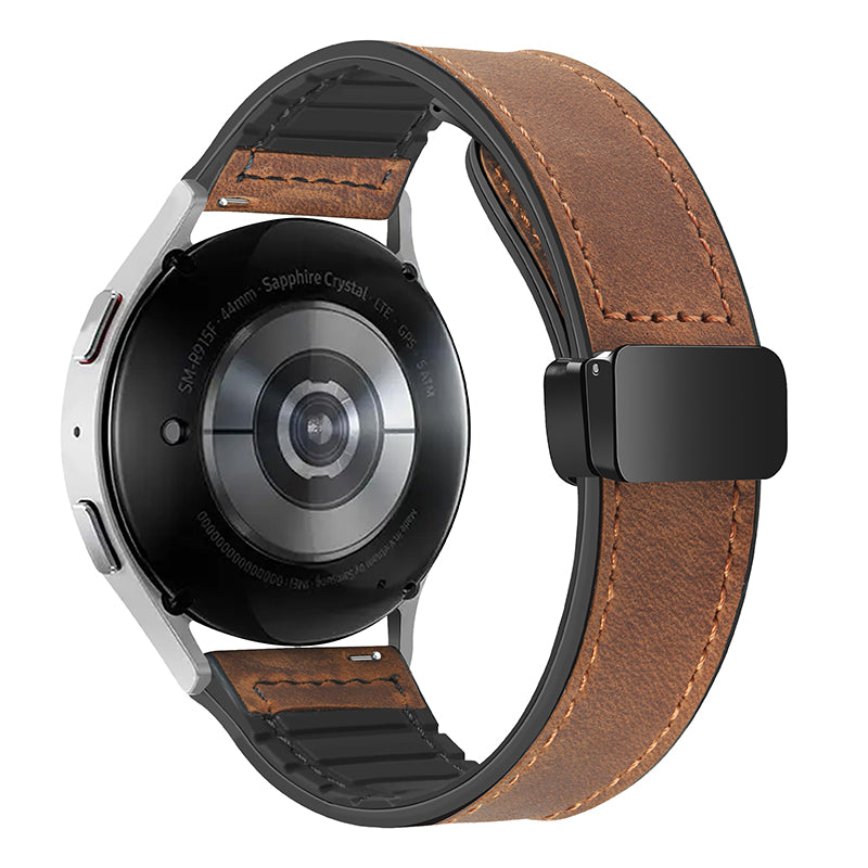 For Samsung Galaxy Gear S3 Classic / Huawei Watch GT 4 46mm Magnetic Genuine Cow Leather Watch Strap, 22mm - Light Brown