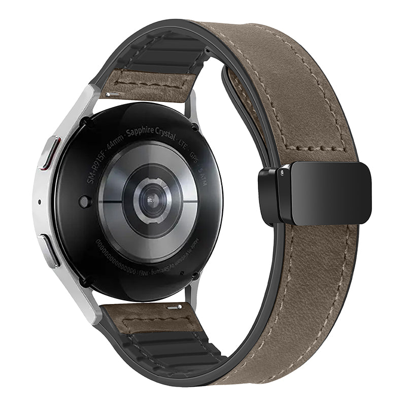 For Samsung Gear Sport / Huawei Watch GT 3 42mm Magnetic Genuine Cow Leather Watch Band, 20mm - Brown
