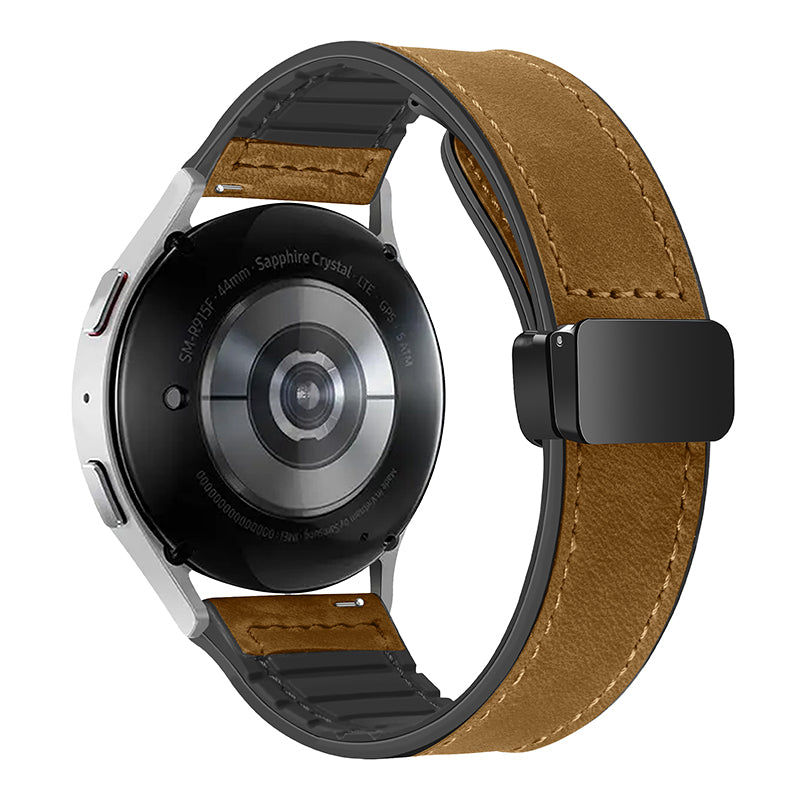 For Samsung Gear Sport / Huawei Watch GT 3 42mm Magnetic Genuine Cow Leather Watch Band, 20mm - Brown