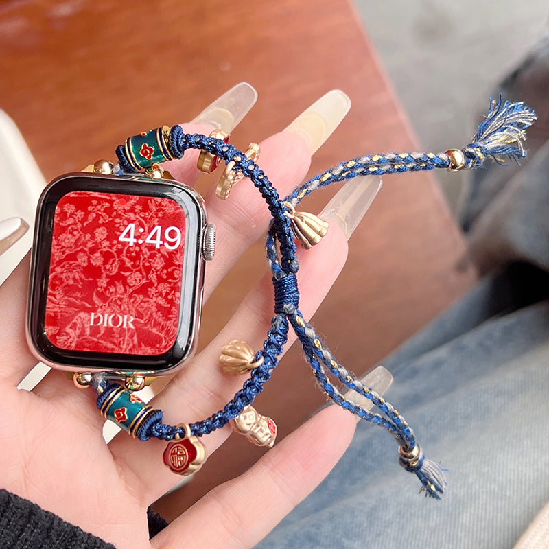 For Apple Watch Series 9 8 7 41mm / 6 5 4 SE (2023) SE (2022) SE 40mm / 3 2 1 38mm Drawstring Watch Bracelet Band - Blue Single Rope