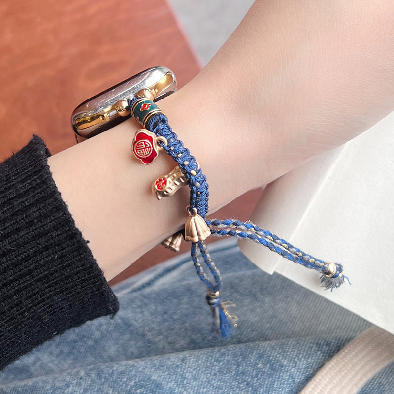 For Apple Watch Series 9 8 7 41mm / 6 5 4 SE (2023) SE (2022) SE 40mm / 3 2 1 38mm Drawstring Watch Bracelet Band - Blue Single Rope
