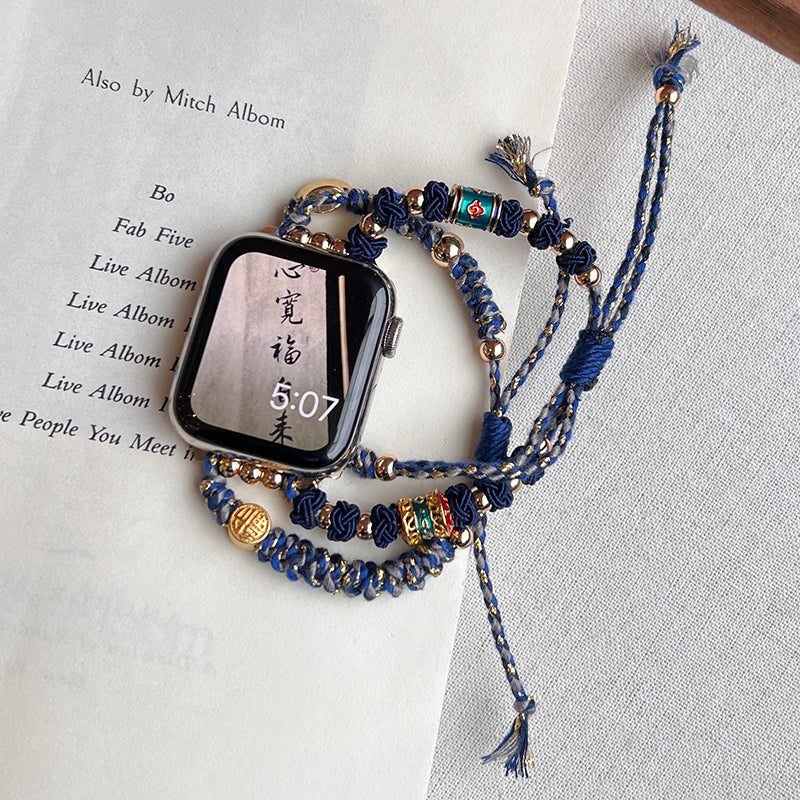 For Apple Watch Ultra 2 Ultra 49mm / Series 9 8 7 45mm / 6 5 4 SE (2023) SE (2022) SE 44mm / 3 2 1 42mm Strap Knitted Wristband - Blue Double Rope
