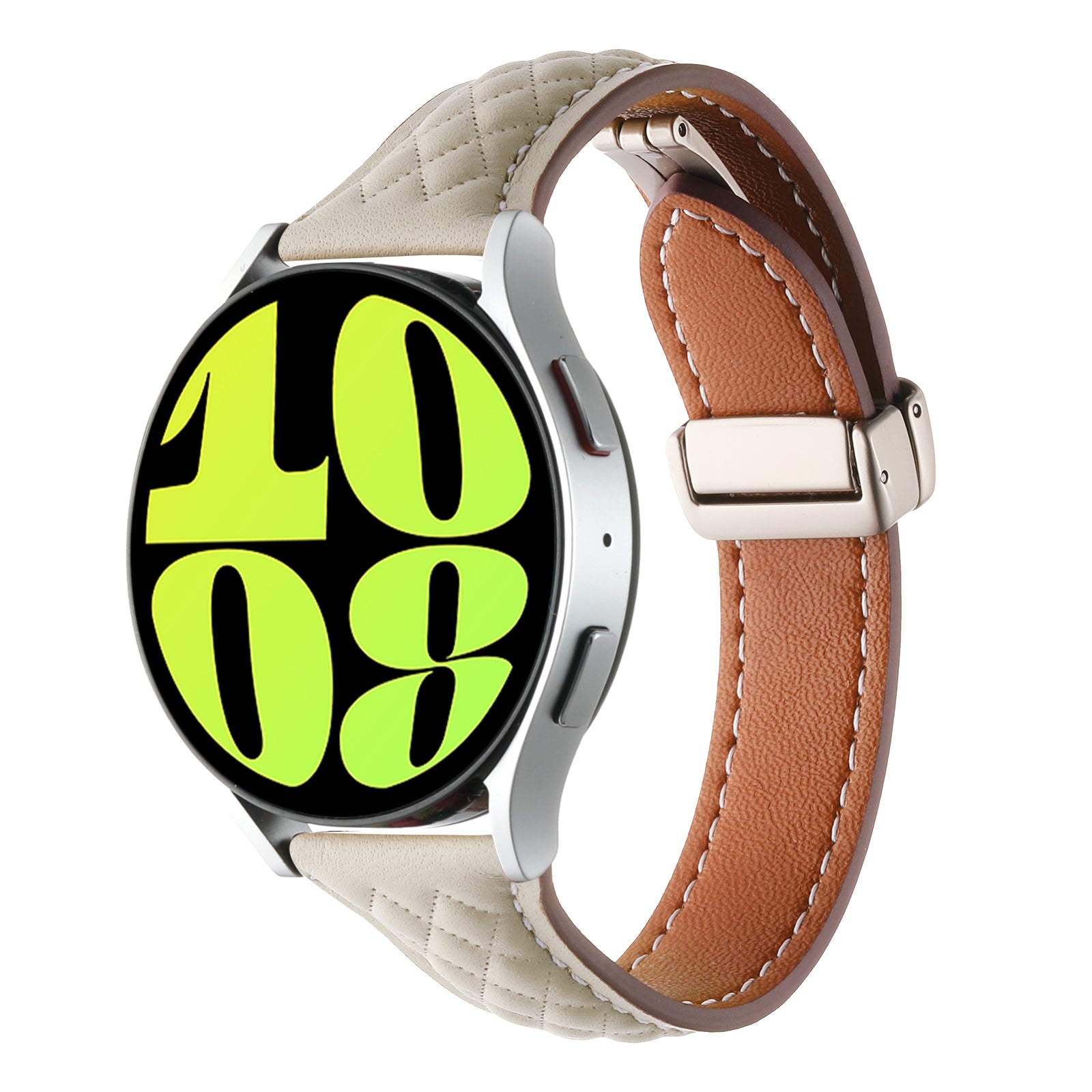 For Samsung Galaxy Watch6 Classic / Watch6 Watch Strap 20mm Folding Buckle Genuine Cow Leather Band - Starlight