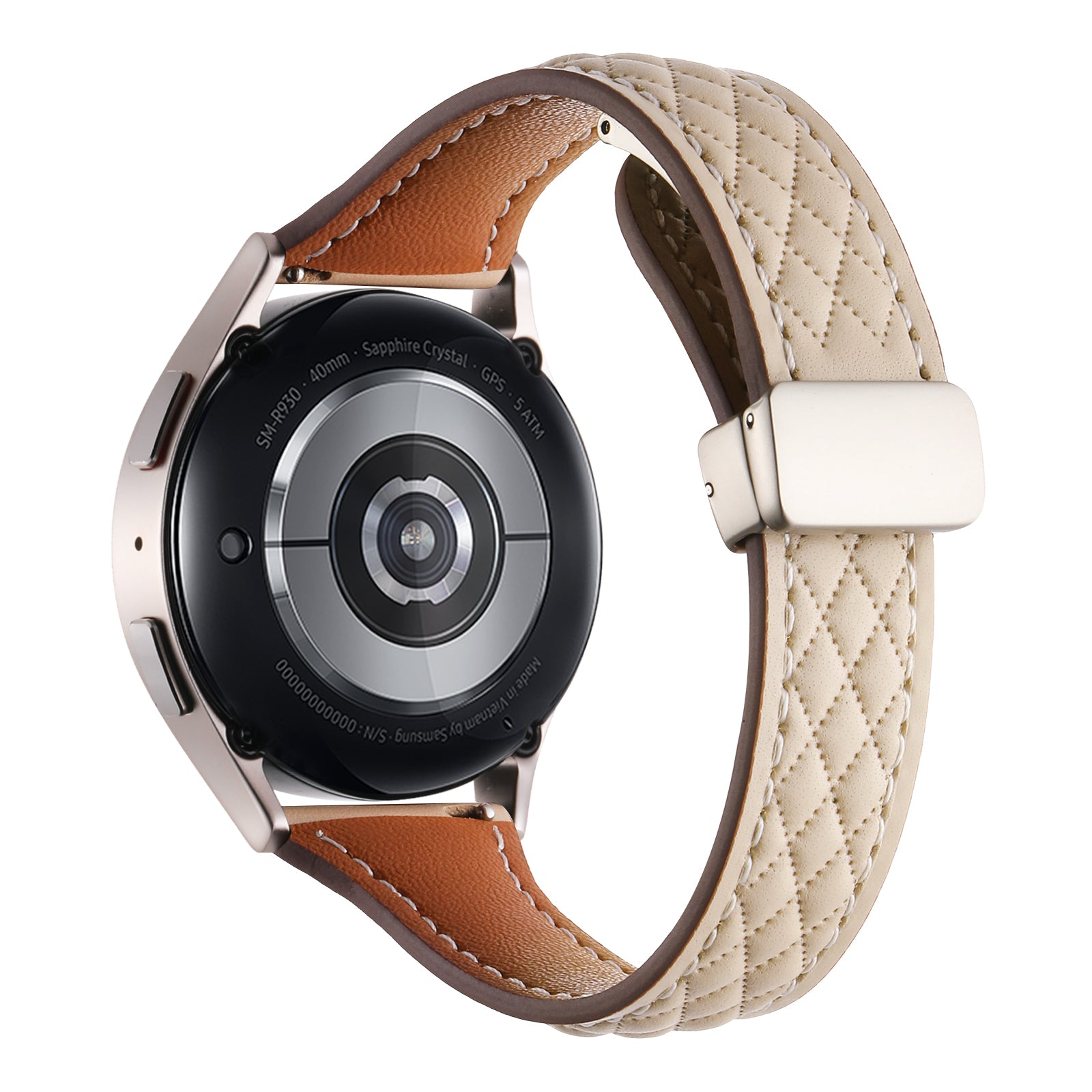 For Samsung Galaxy Watch6 Classic / Watch6 Watch Strap 20mm Folding Buckle Genuine Cow Leather Band - Starlight