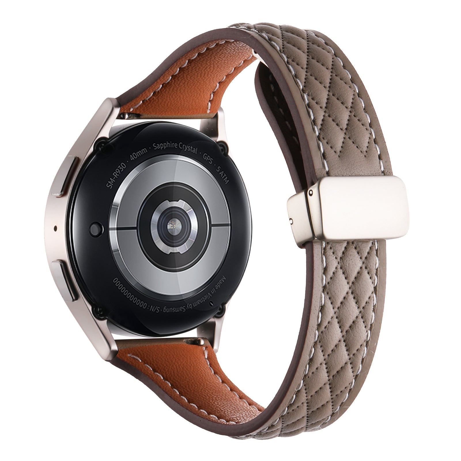 For Samsung Galaxy Watch6 Classic / Watch6 Watch Strap 20mm Folding Buckle Genuine Cow Leather Band - Starlight