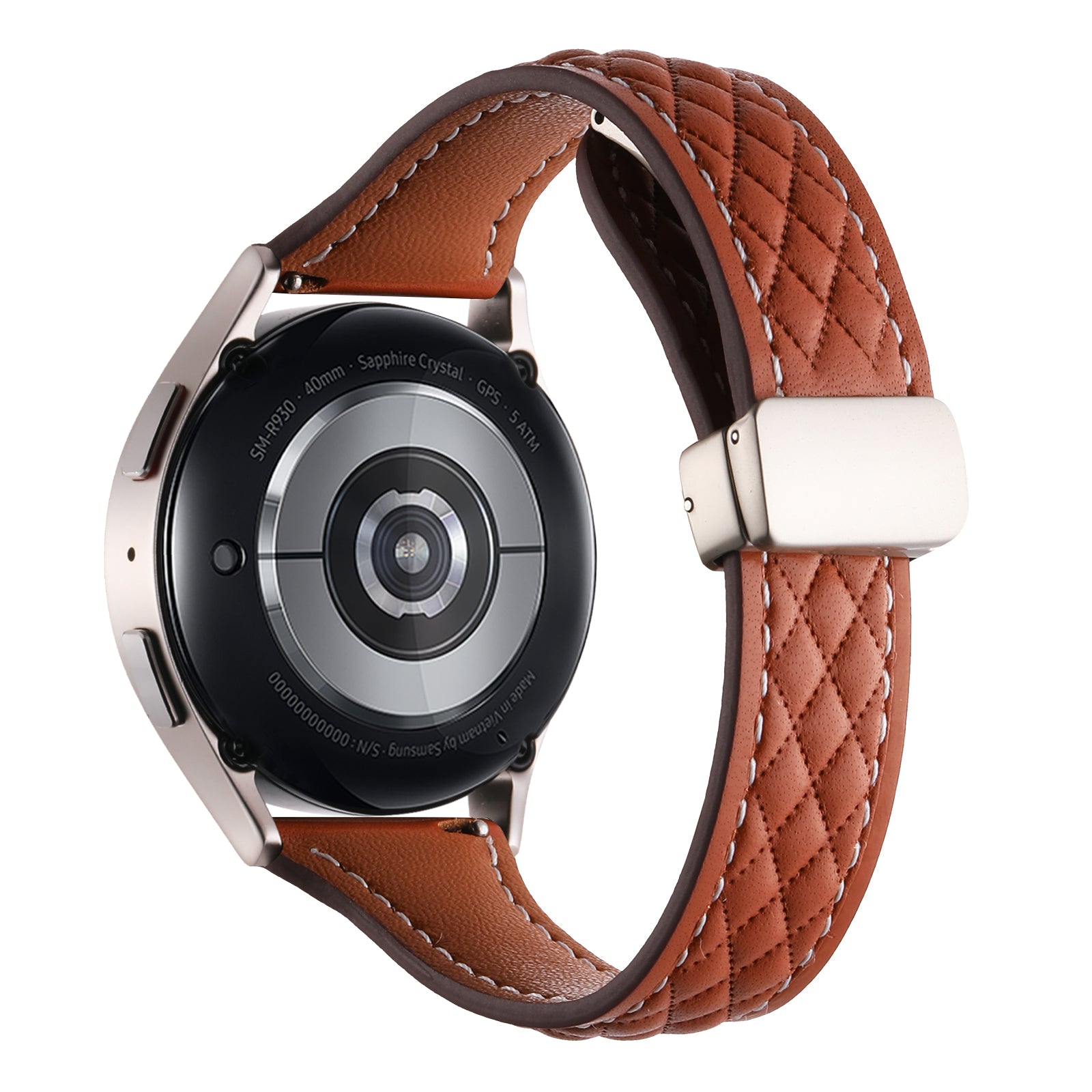 For Samsung Galaxy Watch6 Classic / Watch6 Watch Strap 20mm Folding Buckle Genuine Cow Leather Band - Starlight