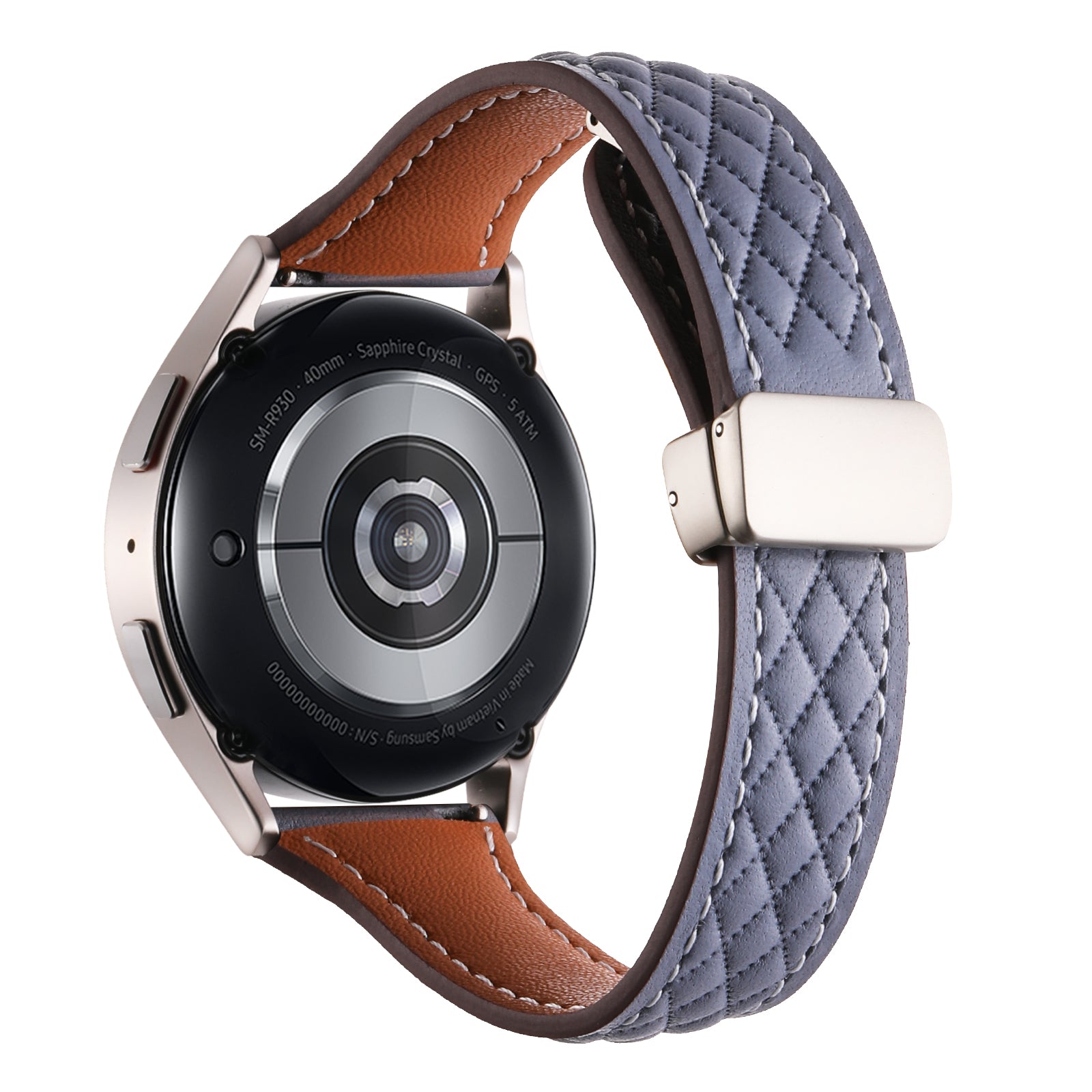 For Samsung Galaxy Watch6 Classic / Watch6 Watch Strap 20mm Folding Buckle Genuine Cow Leather Band - Starlight