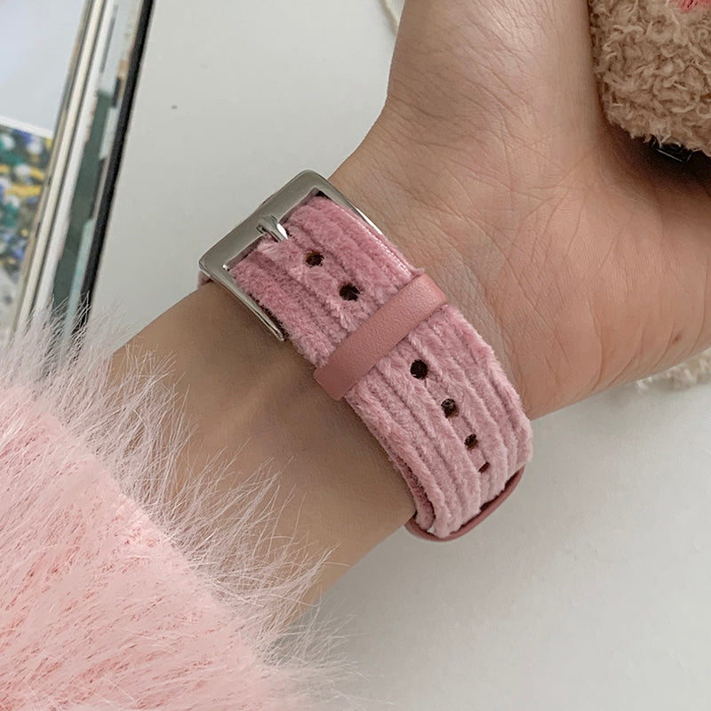 For Apple Watch Series 9 8 7 41mm / SE (2023) SE (2022) SE 6 5 4 40mm / 3 2 1 38mm Corduroy Bracelet Band - Pink