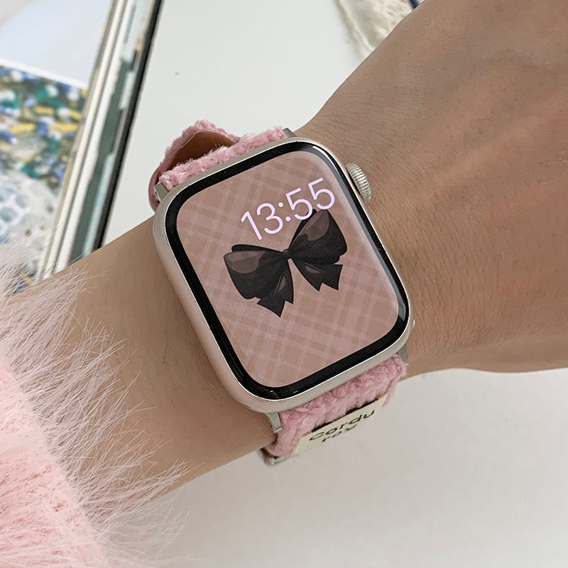 For Apple Watch Series 9 8 7 41mm / SE (2023) SE (2022) SE 6 5 4 40mm / 3 2 1 38mm Corduroy Bracelet Band - Pink