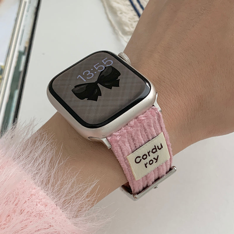 For Apple Watch Series 9 8 7 41mm / SE (2023) SE (2022) SE 6 5 4 40mm / 3 2 1 38mm Corduroy Bracelet Band - Pink