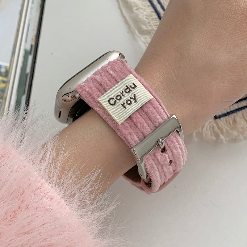 For Apple Watch Series 9 8 7 41mm / SE (2023) SE (2022) SE 6 5 4 40mm / 3 2 1 38mm Corduroy Bracelet Band - Pink