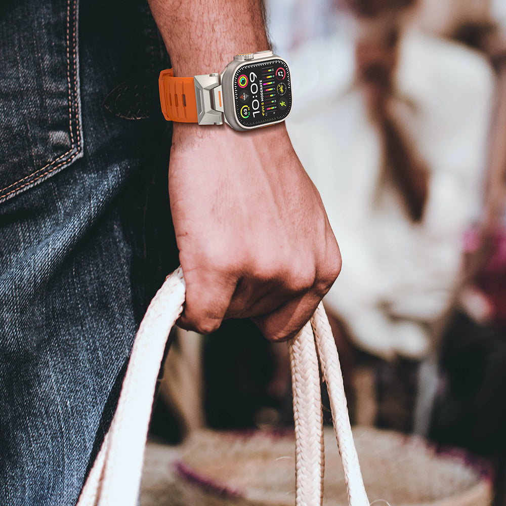 Fluorine Rubber Strap for Apple Watch Ultra 2 Ultra 49mm / 9 8 7 45mm / 6 5 4 SE (2022) SE (2023) SE 44mm / 3 2 1 42mm Wrist Band - Orange
