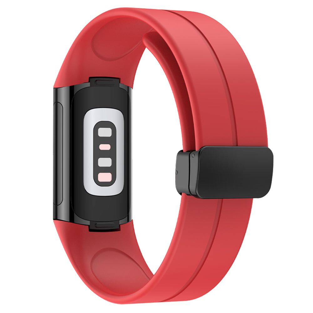 For Fitbit Charge 5 / Charge 6 Watch Strap Magnetic Silicone Band - Black