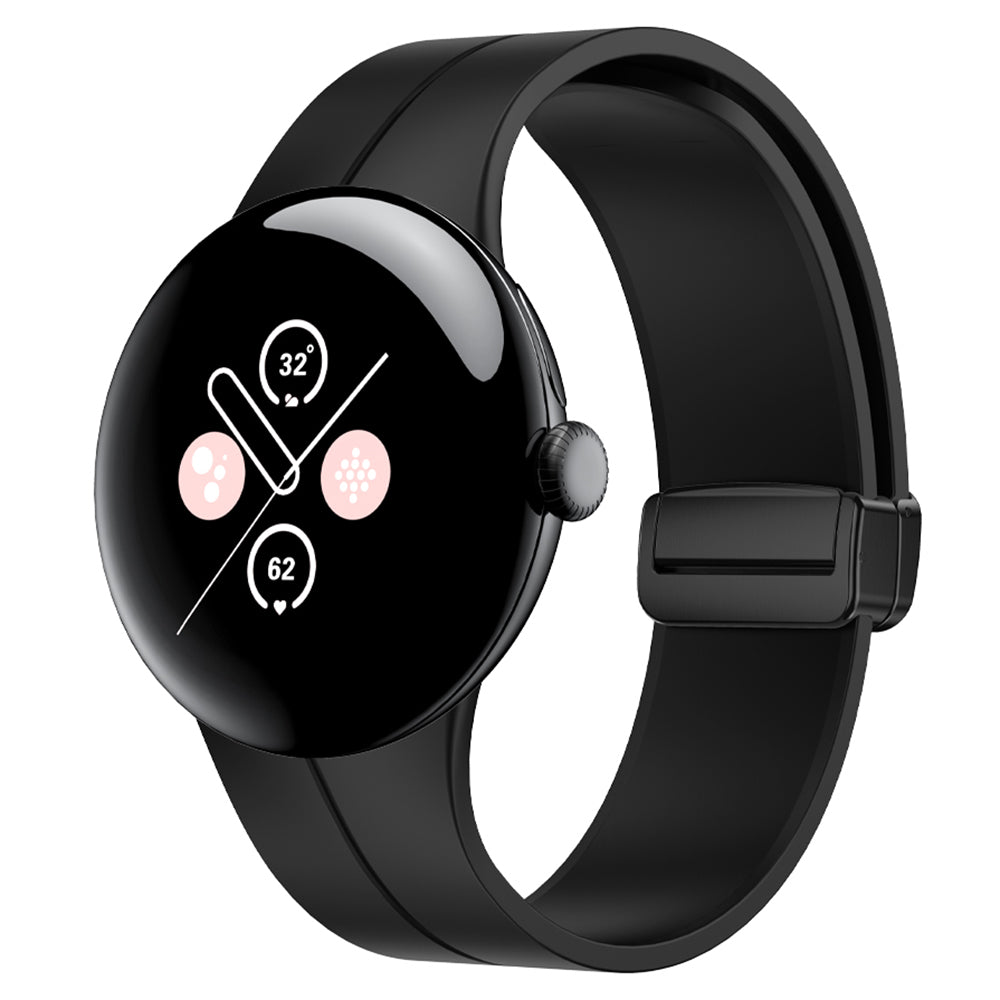 For Google Pixel Watch 2 / Pixel Watch Silicone Band Watch Strap with Magnetic Folding Buckle - Black