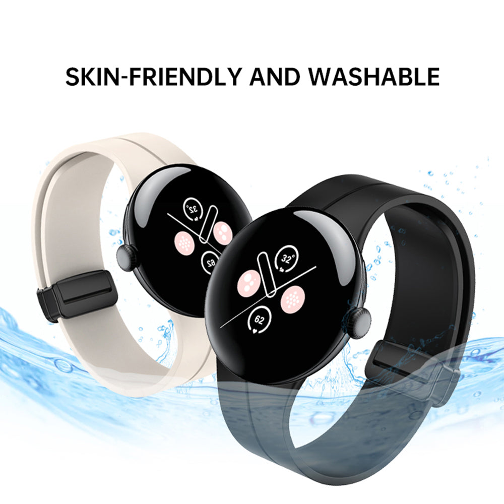 For Google Pixel Watch 2 / Pixel Watch Silicone Band Watch Strap with Magnetic Folding Buckle - Black
