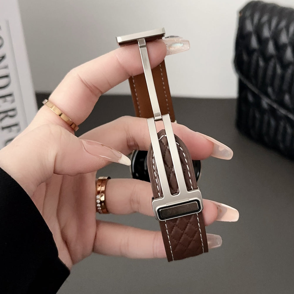For Samsung Galaxy Watch6 Classic / Watch6 Magnetic Buckle Band 20mm Genuine Cow Leather Strap - Coffee