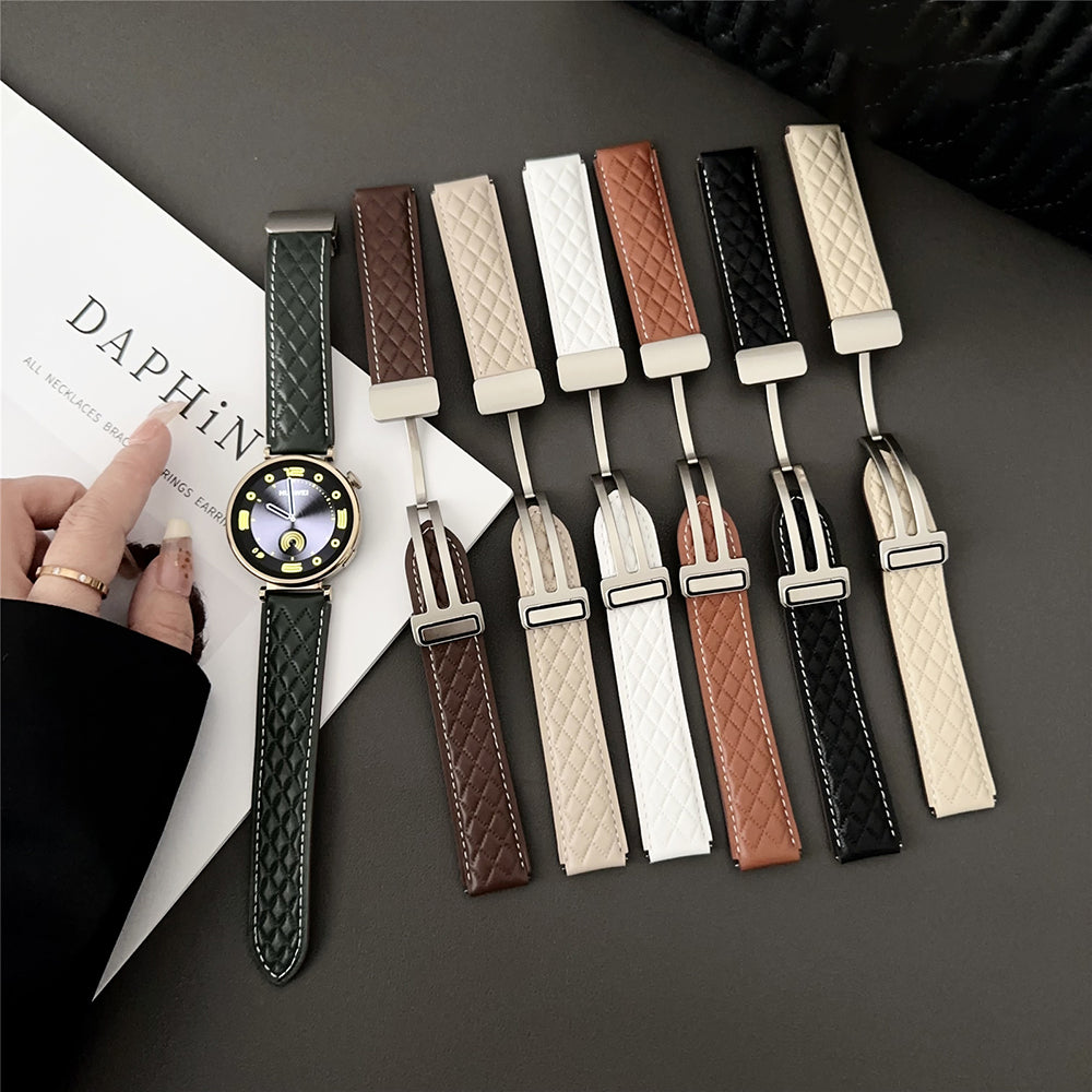 For Samsung Galaxy Watch6 Classic / Watch6 Magnetic Buckle Band 20mm Genuine Cow Leather Strap - Coffee