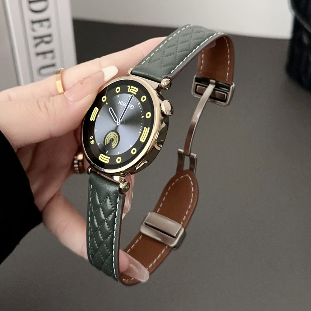For Samsung Galaxy Watch3 45mm / Huawei Watch GT 4 46mm Watch Strap 22mm Genuine Cow Leather Magnetic Buckle Band - Coffee
