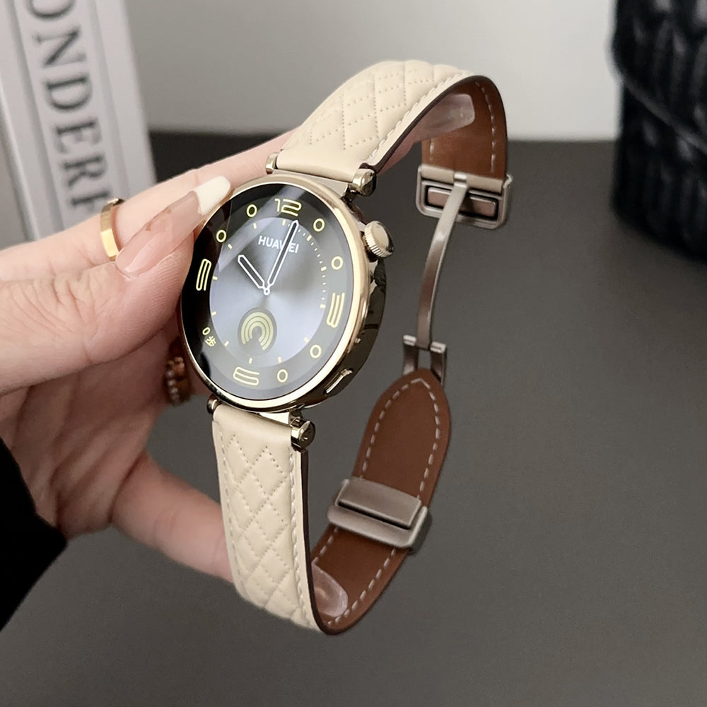 For Samsung Galaxy Watch3 45mm / Huawei Watch GT 4 46mm Watch Strap 22mm Genuine Cow Leather Magnetic Buckle Band - Coffee