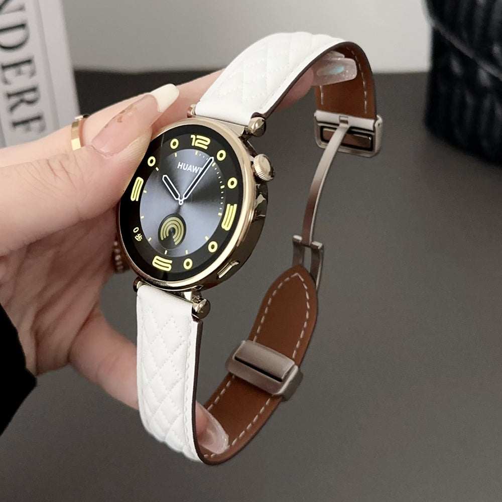 For Samsung Galaxy Watch3 45mm / Huawei Watch GT 4 46mm Watch Strap 22mm Genuine Cow Leather Magnetic Buckle Band - Coffee