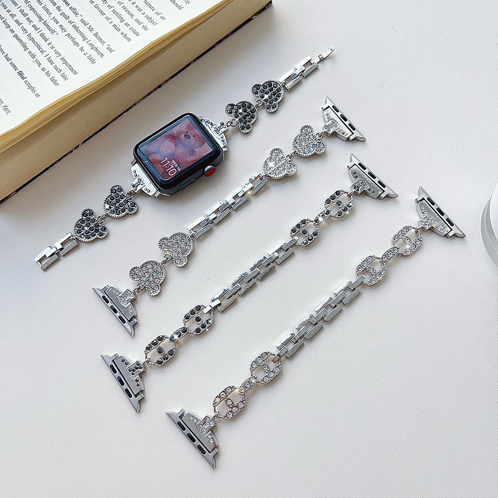 For Apple Watch Ultra 2 Ultra 49mm  /  7 8 9 45mm  /  6 5 4 SE (2022) SE (2023) SE 44mm  /  3 2 1 42mm Watchband - Ladder Buckle+Black Rhinestone