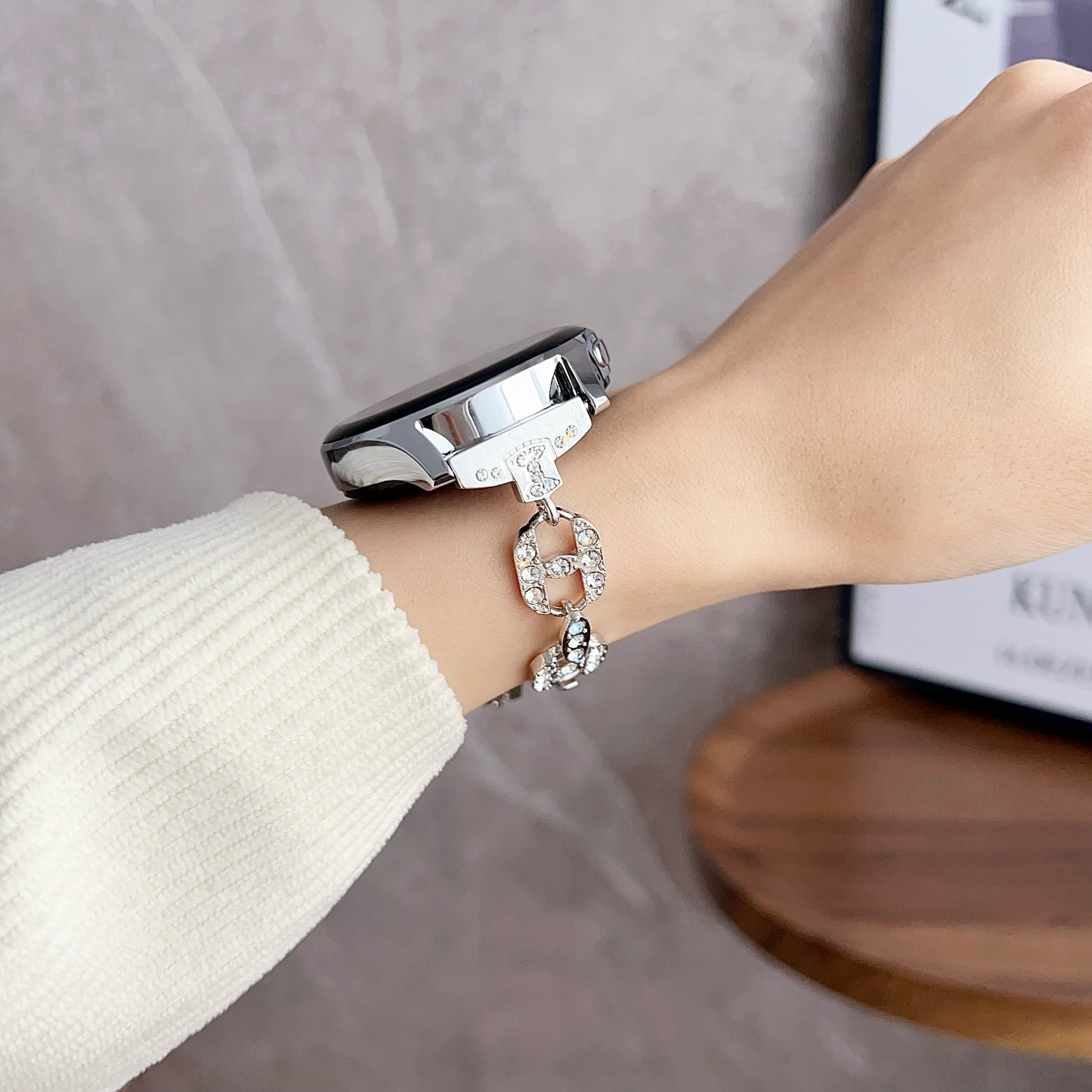 For Samsung Galaxy Watch3 45mm / Watch 46mm / Gear S3 Classic 22mm Watch Strap Zinc Alloy Band - Ladder Buckle+Silver Rhinestone