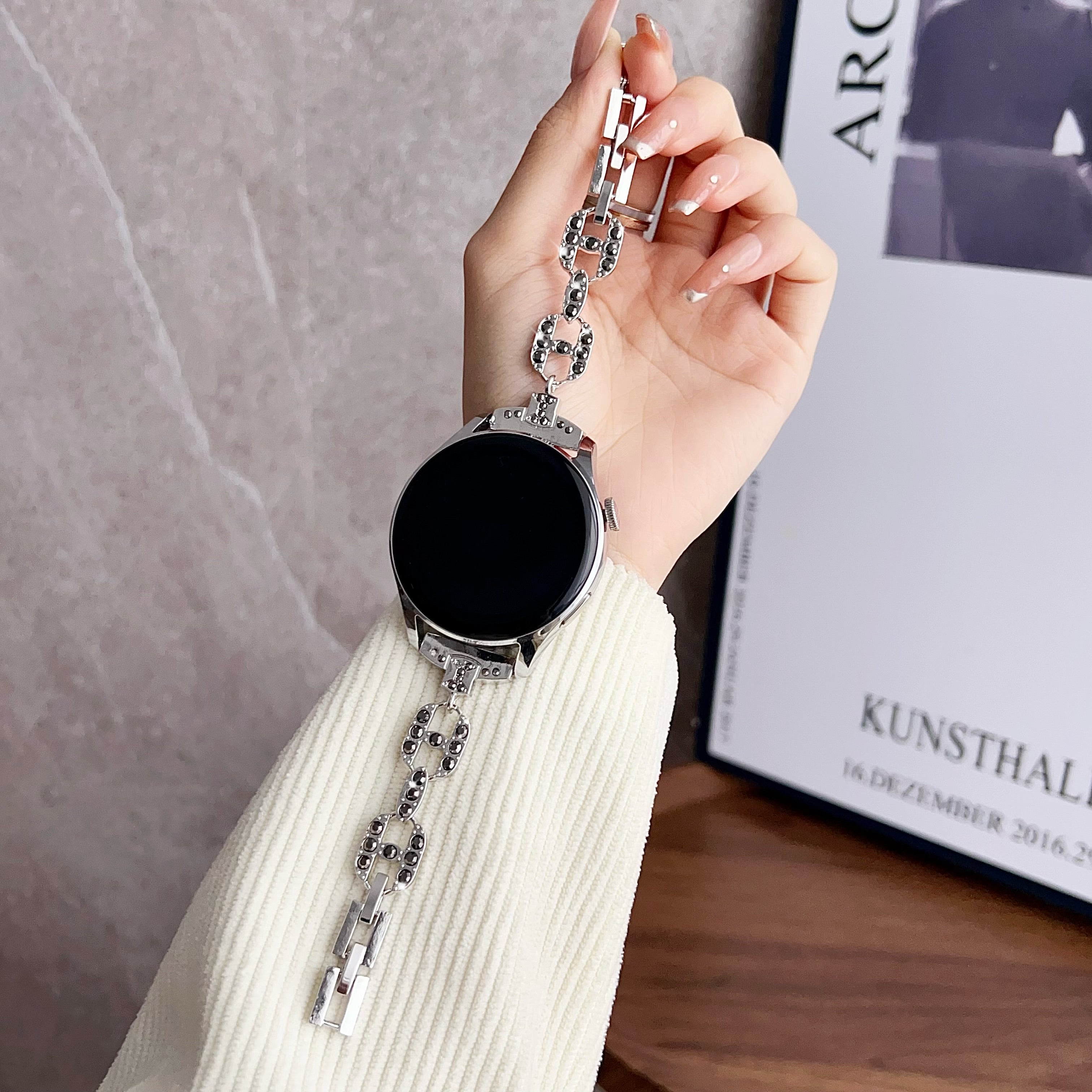 For Samsung Galaxy Watch3 45mm / Watch 46mm / Gear S3 Classic 22mm Watch Strap Zinc Alloy Band - Ladder Buckle+Silver Rhinestone