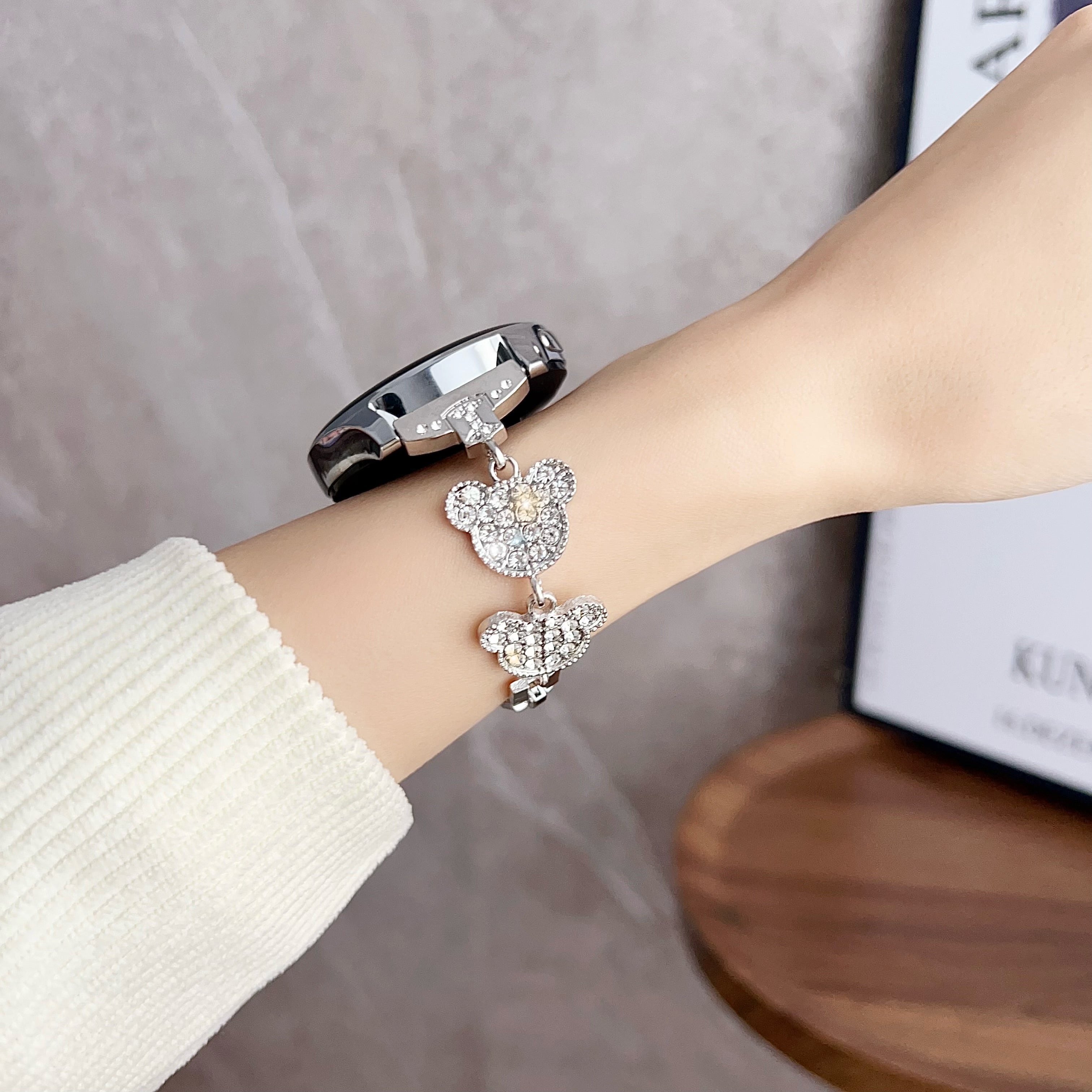 For Samsung Galaxy Watch Active / Galaxy Watch 42mm / Gear Sport 20mm Wrist Strap Zinc Alloy Band - Bear Head+Silver Rhinestone