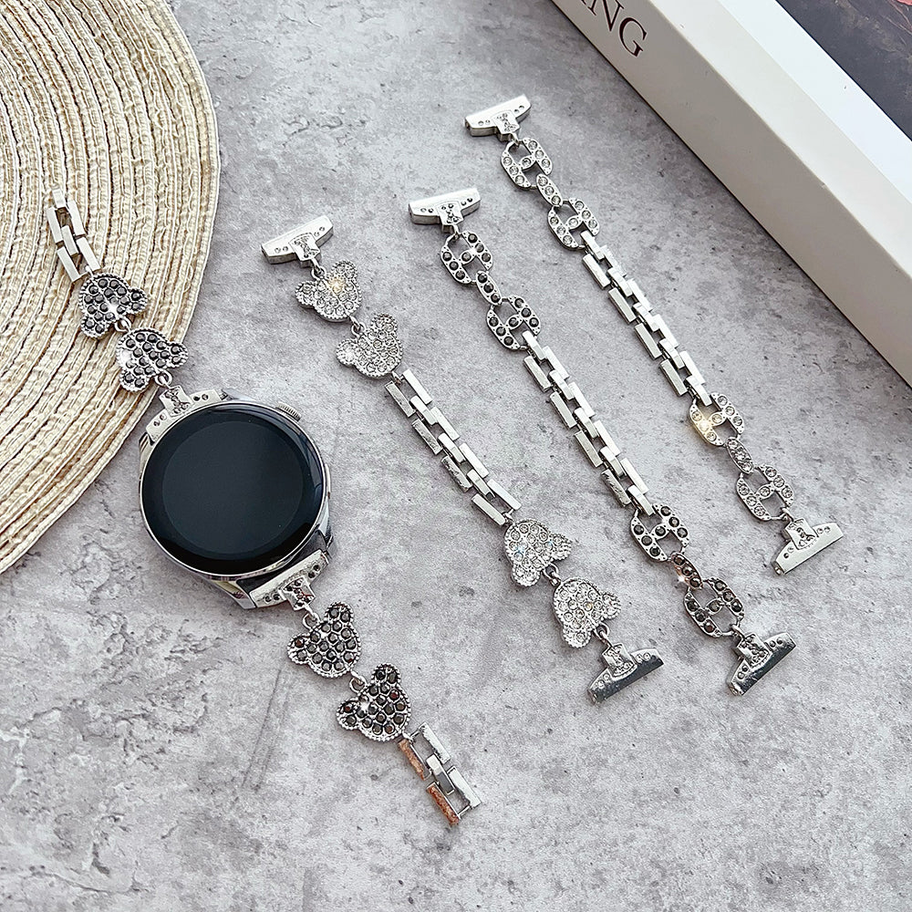 For Samsung Galaxy Watch Active / Galaxy Watch 42mm / Gear Sport 20mm Wrist Strap Zinc Alloy Band - Bear Head+Silver Rhinestone