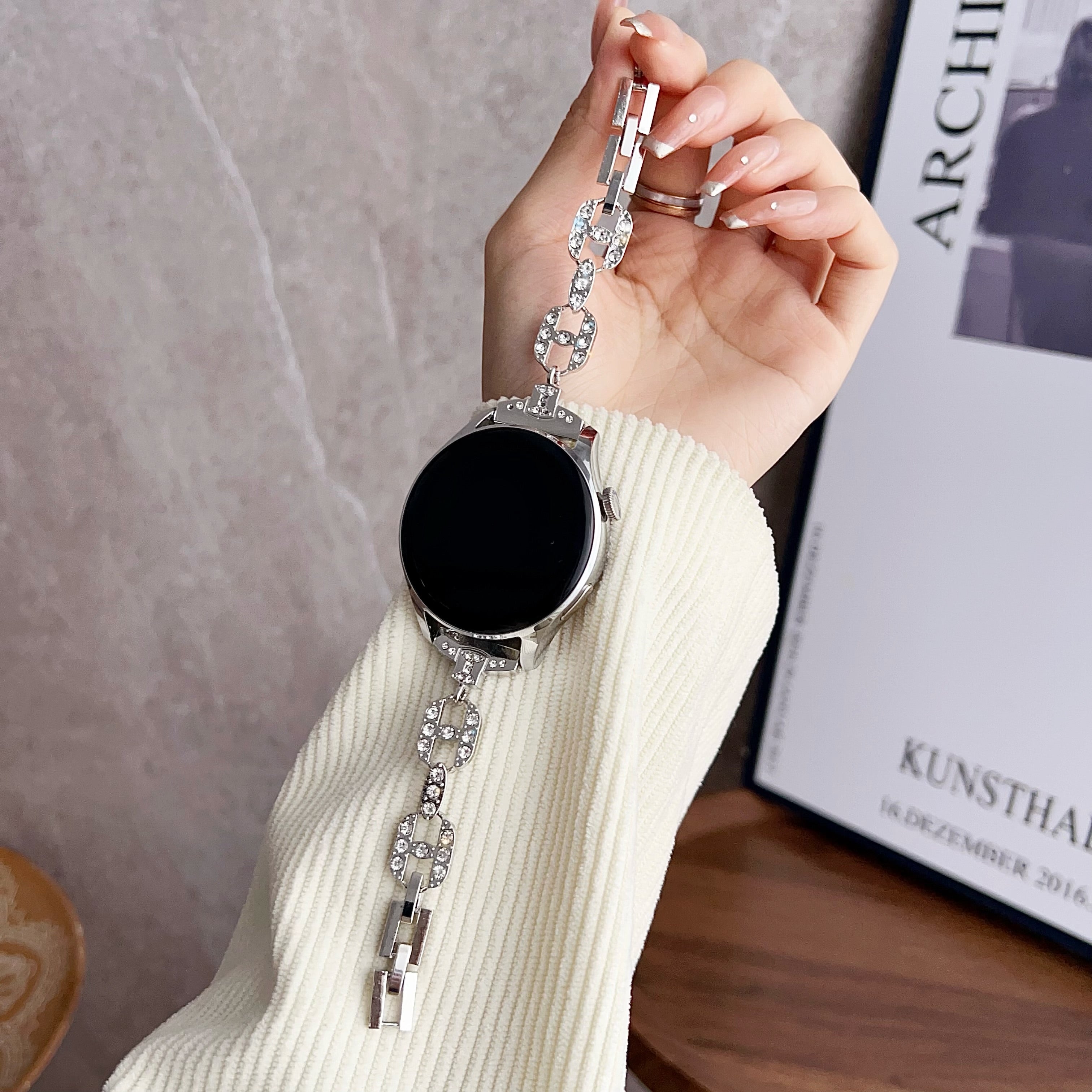 For Samsung Galaxy Watch Active / Galaxy Watch 42mm / Gear Sport 20mm Wrist Strap Zinc Alloy Band - Bear Head+Silver Rhinestone