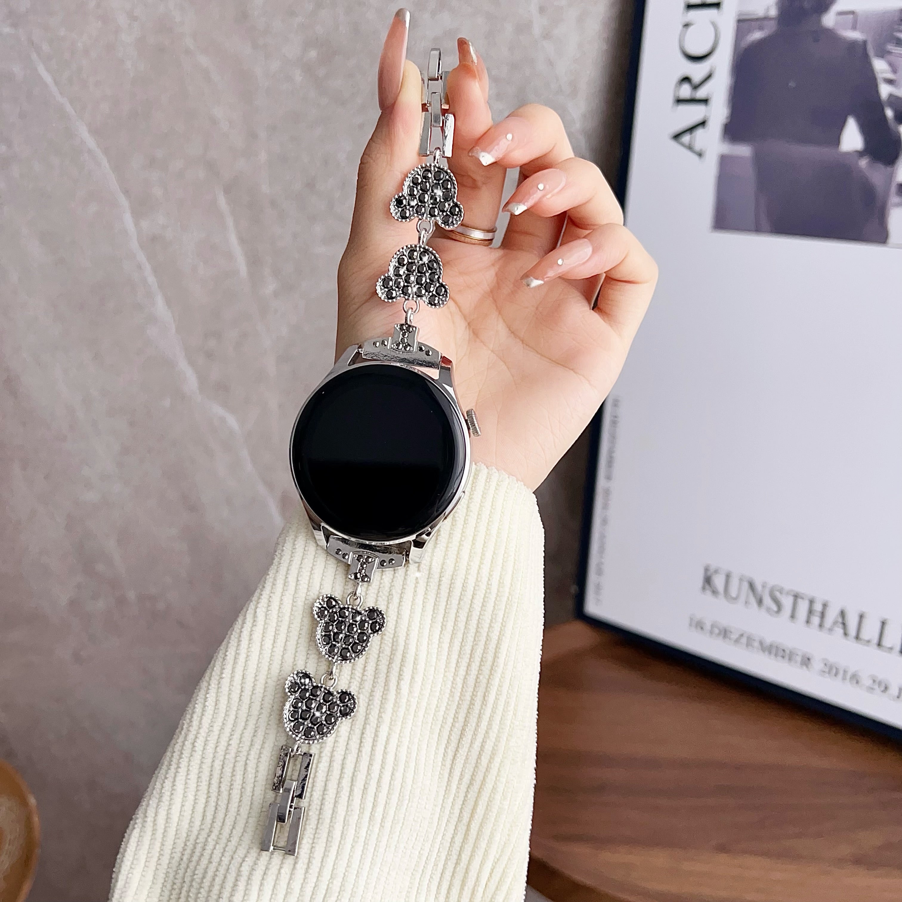 For Samsung Galaxy Watch Active / Galaxy Watch 42mm / Gear Sport 20mm Wrist Strap Zinc Alloy Band - Bear Head+Silver Rhinestone