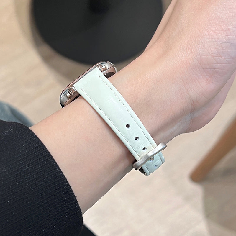 For Apple Watch 9 8 7 41mm  /  SE (2022) SE (2023) SE 6 5 4 40mm  /  3 2 1 38mm Band Cow Leather Watch Strap - Caramel+White