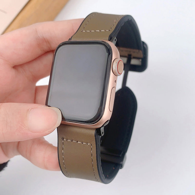For Apple Watch Ultra 2 Ultra 49mm  /  Series 9 8 7 45mm  /  6 5 4 SE (2022) SE (2023) SE 44mm  /  3 2 1 42mm  PU Leather Coated Silicone Band - Taupe