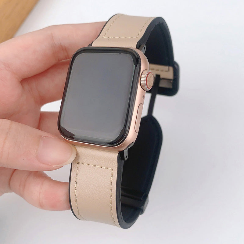For Apple Watch Ultra 2 Ultra 49mm  /  Series 9 8 7 45mm  /  6 5 4 SE (2022) SE (2023) SE 44mm  /  3 2 1 42mm  PU Leather Coated Silicone Band - Taupe