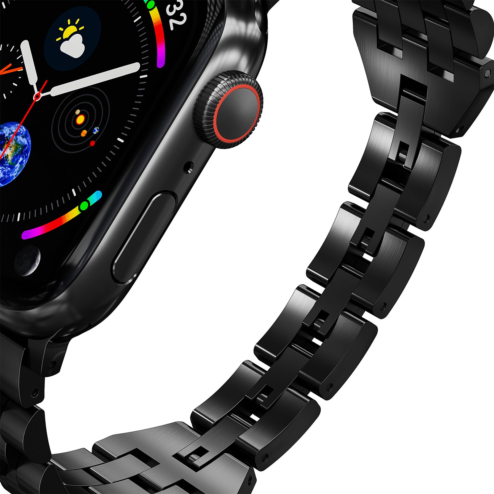 For Apple Watch Ultra 2 Ultra 49mm / 9 8 7 45mm / SE (2023) SE (2022) SE 6 5 4 44mm / 3 2 1 42mm Metal Strap Replacement - Black