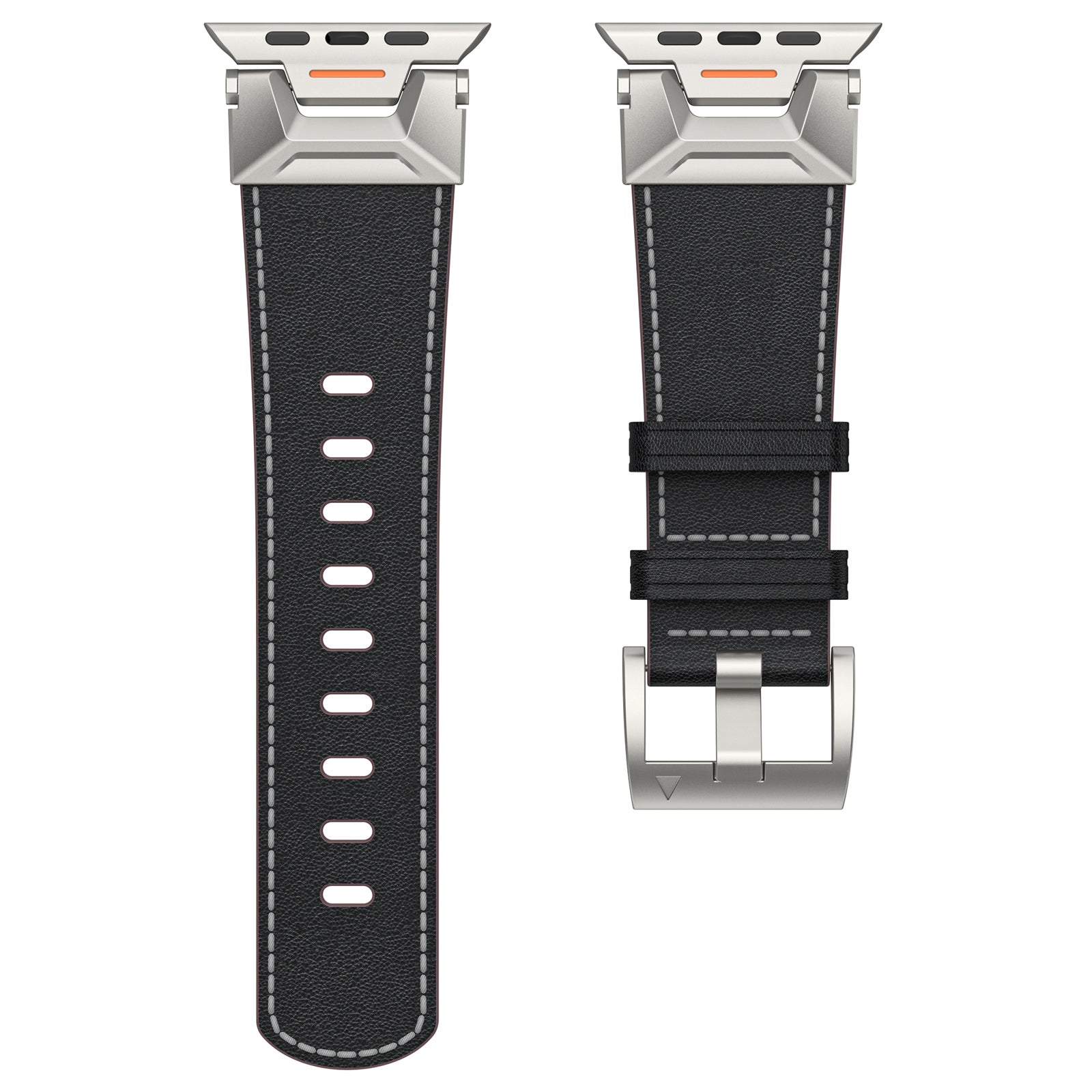 For Apple Watch Ultra 2 Ultra 49mm 9 8 7 45mm 6 5 4 SE SE (2020) SE (2023) 44mm 3 2 1 42mm Watchband Leather Watch Strap - Black Napa