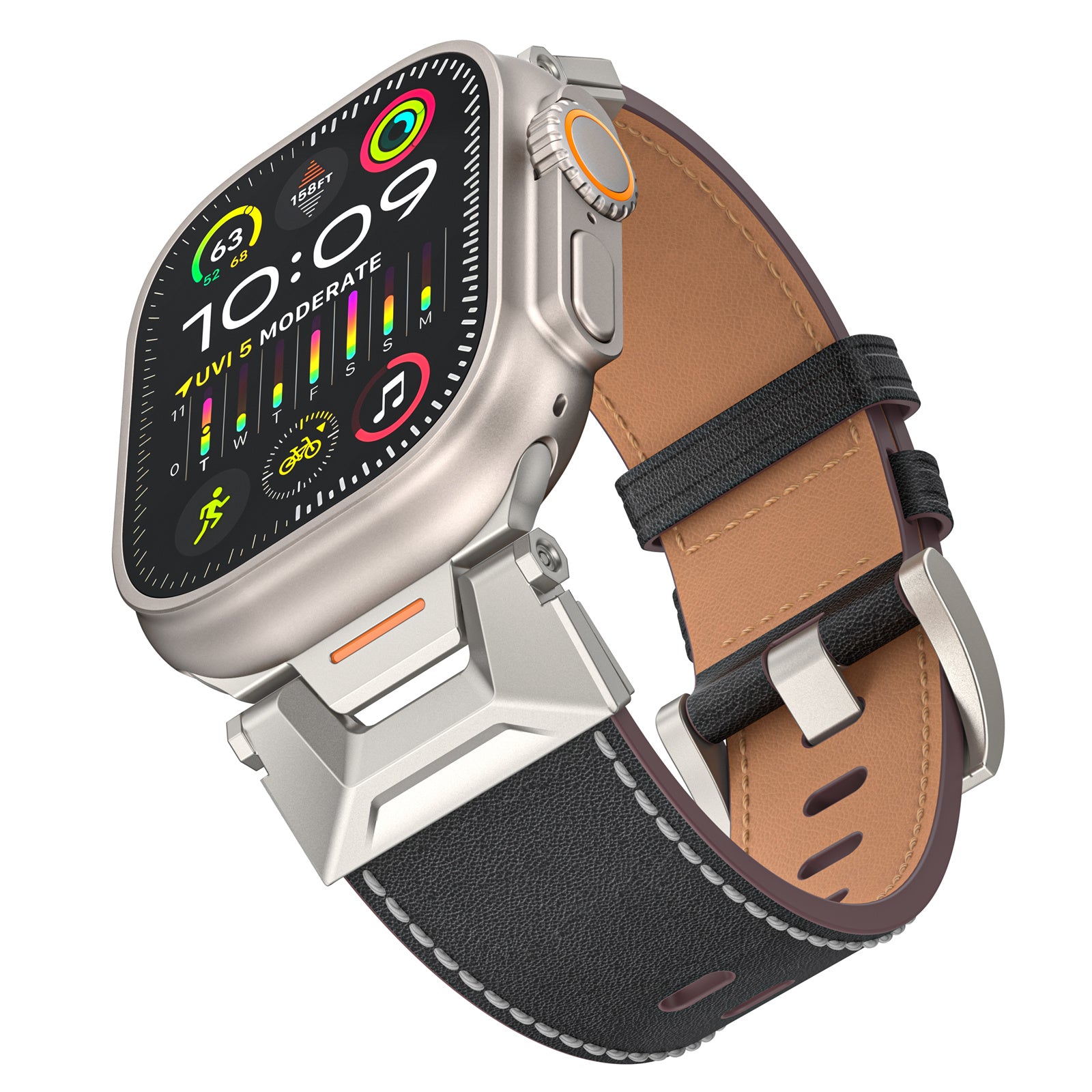 For Apple Watch Ultra 2 Ultra 49mm 9 8 7 45mm 6 5 4 SE SE (2020) SE (2023) 44mm 3 2 1 42mm Watchband Leather Watch Strap - Black Napa