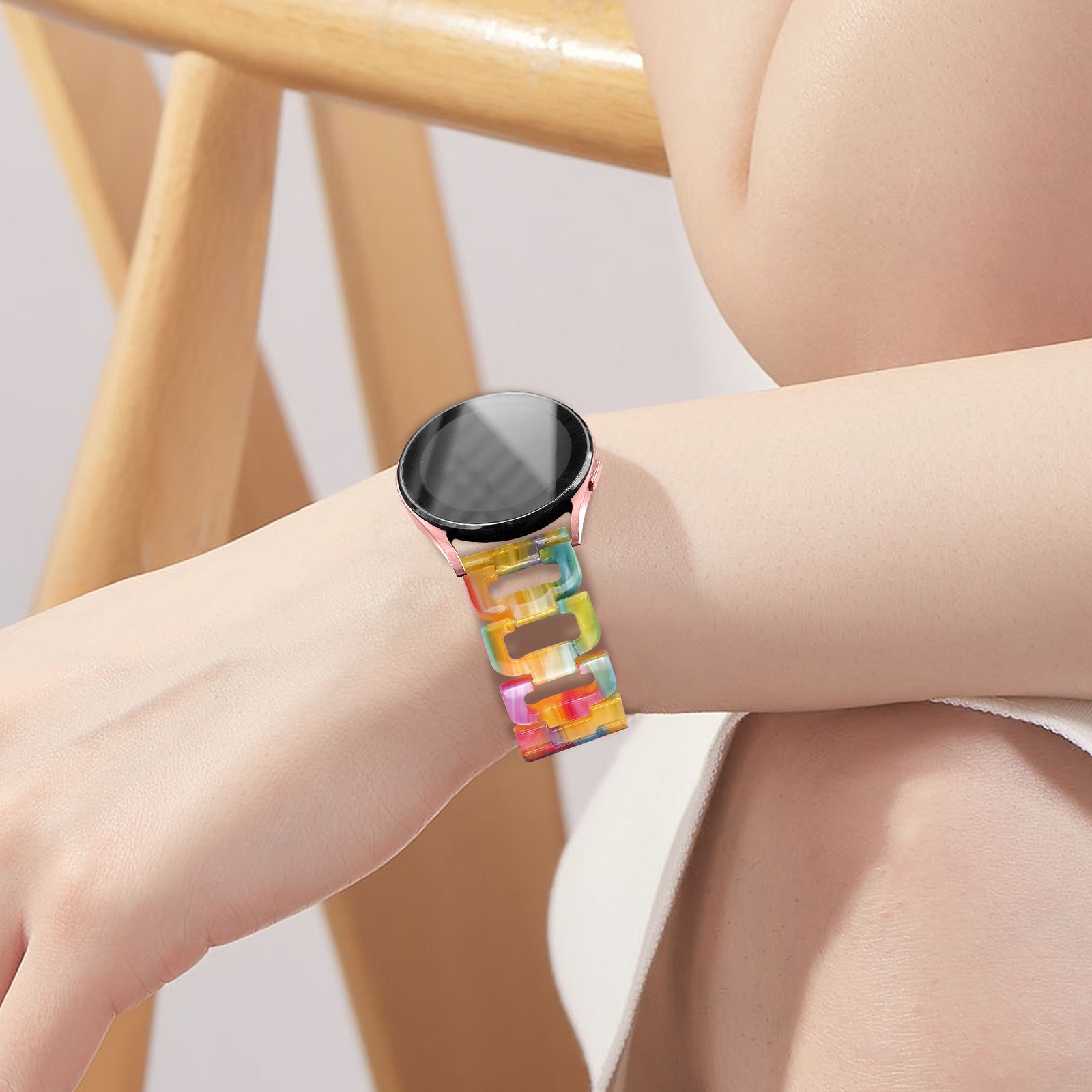 For Samsung Galaxy Watch 5 40mm / 44mm / Watch 5 Pro 45mm Smart Watch D-Shape Resin Bracelet Watchband - Rainbow