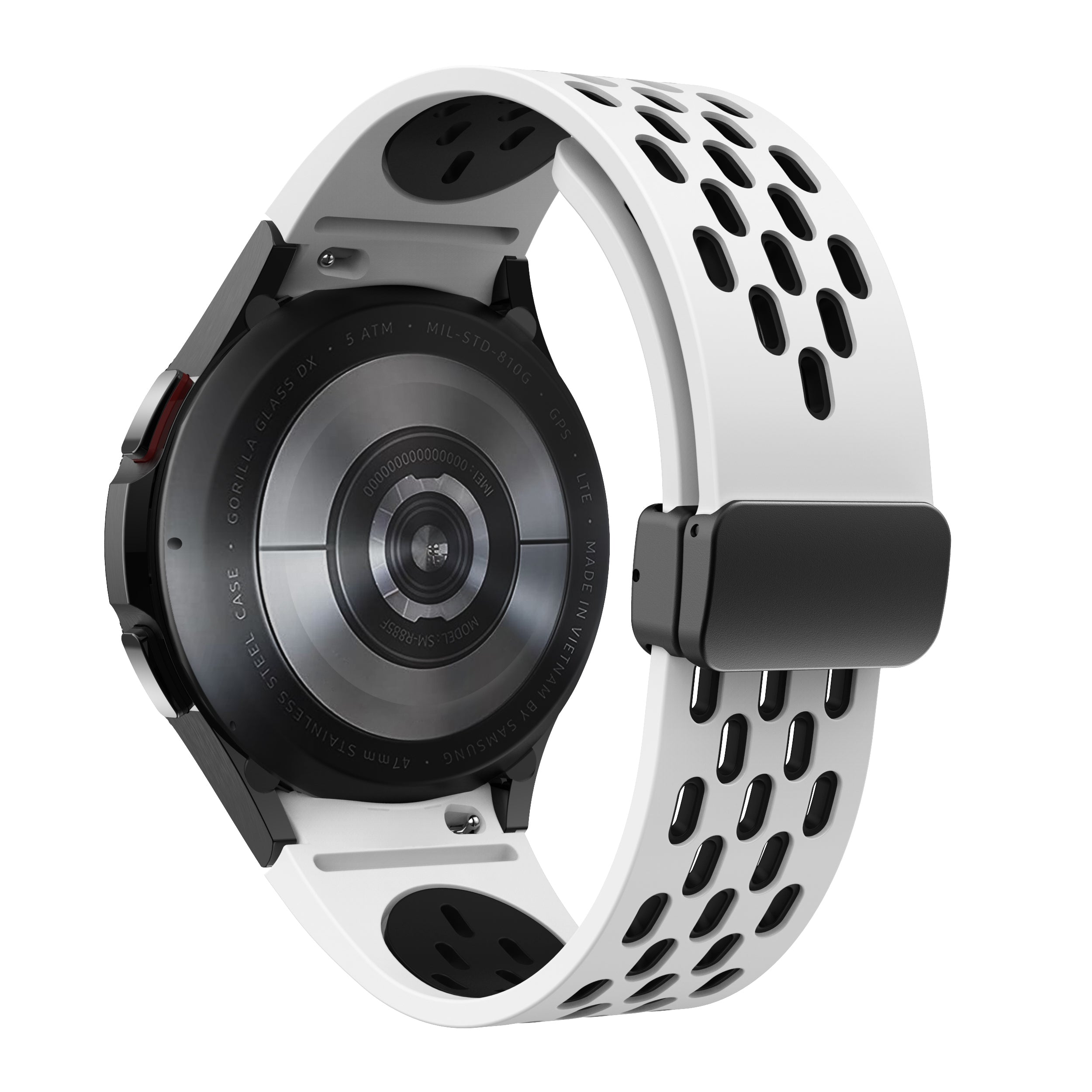 For Samsung Galaxy Watch6 40mm / Watch6 44mm / Watch6 Classic 43mm Silicone Watchband Black Buckle Strap - White+Black