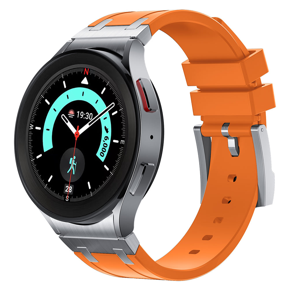 For Samsung Galaxy Watch6 / Watch 5 / Watch4 Silicone Watch Band with Silver Connector - Silver+Orange