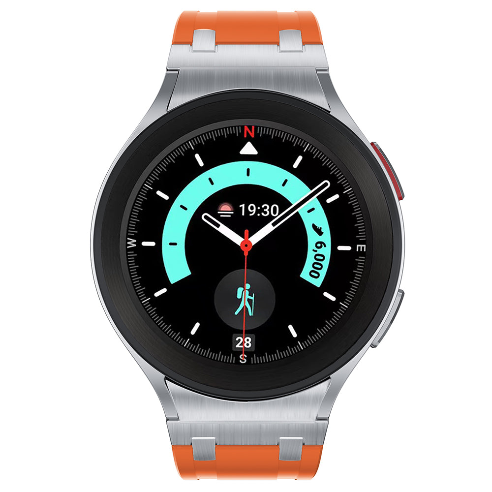 For Samsung Galaxy Watch6 / Watch 5 / Watch4 Silicone Watch Band with Silver Connector - Silver+Orange