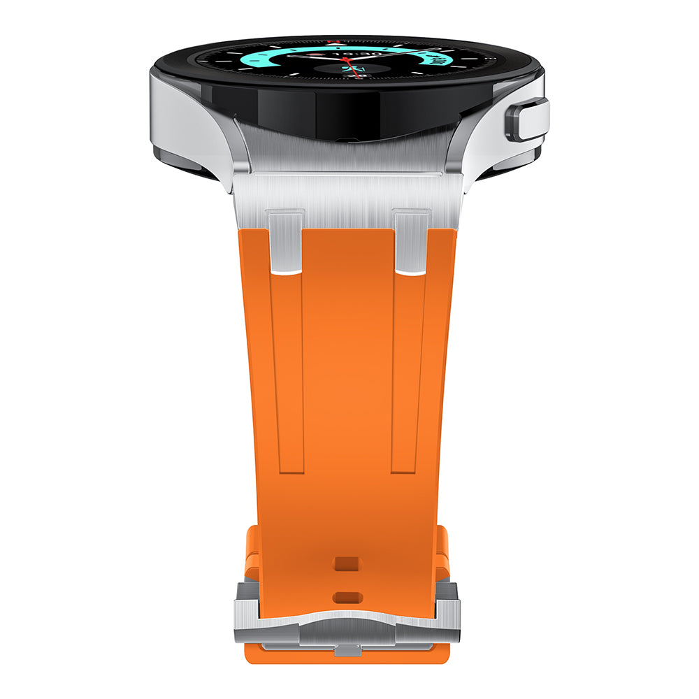 For Samsung Galaxy Watch6 / Watch 5 / Watch4 Silicone Watch Band with Silver Connector - Silver+Orange