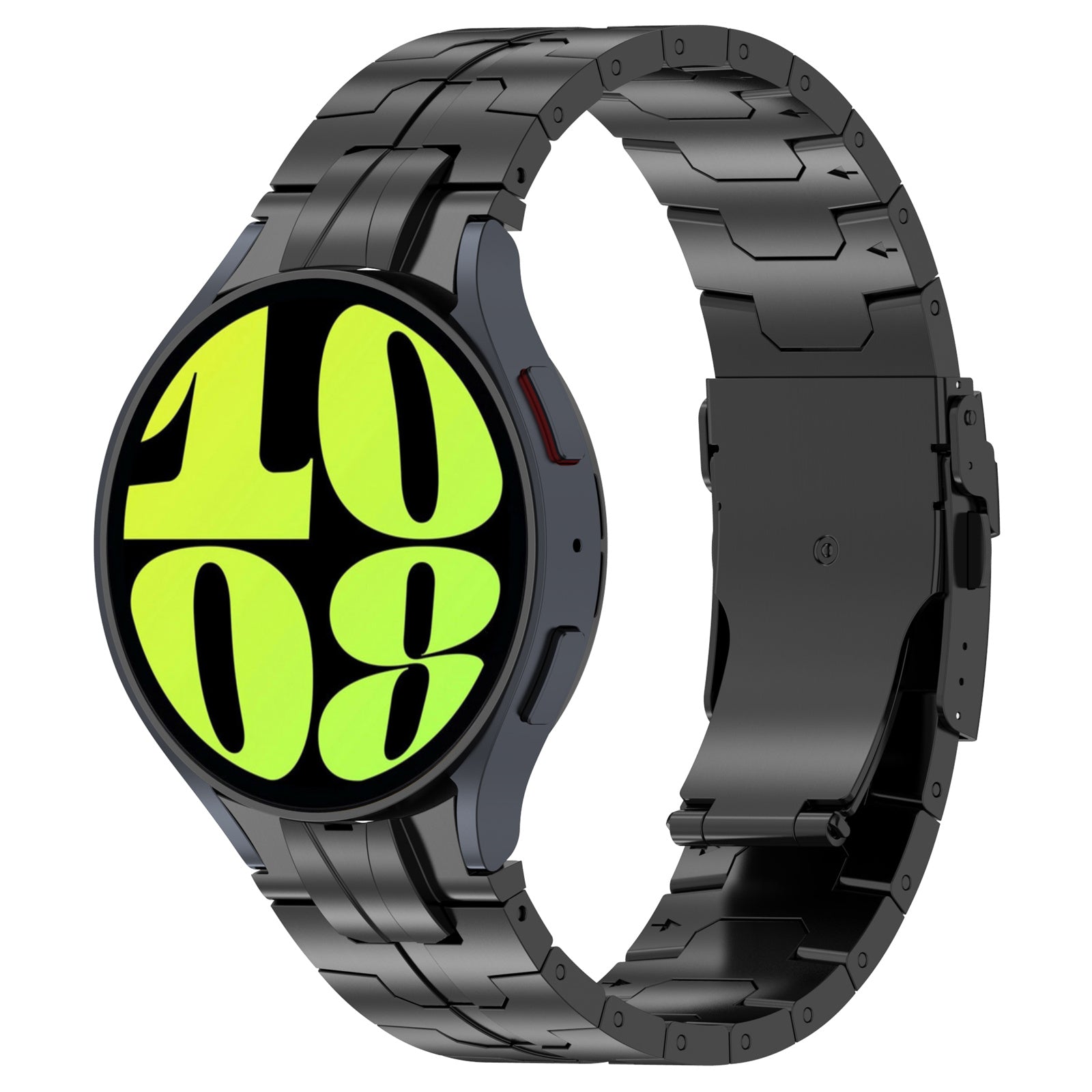 For Samsung Galaxy Watch6 / Watch 5 / Watch4 Watch Strap Stainless Steel Watch Band with Connector - Black